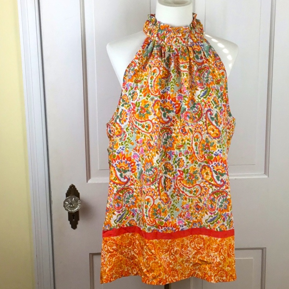 Fortune + Ivy Floral Sleeveless Top High Neck Size L Boho Festival